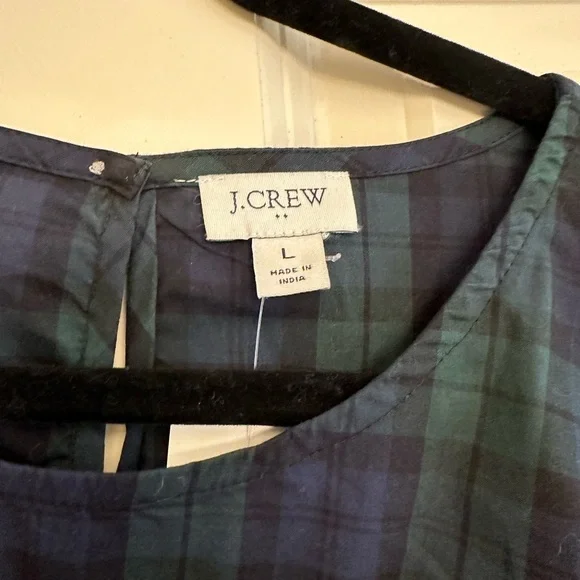 NWT J. Crew navy/green plaid ruffle sleeve blouse - Picture 2 of 4